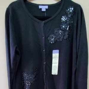 Laura Scott Black Embellish Flower Sweater